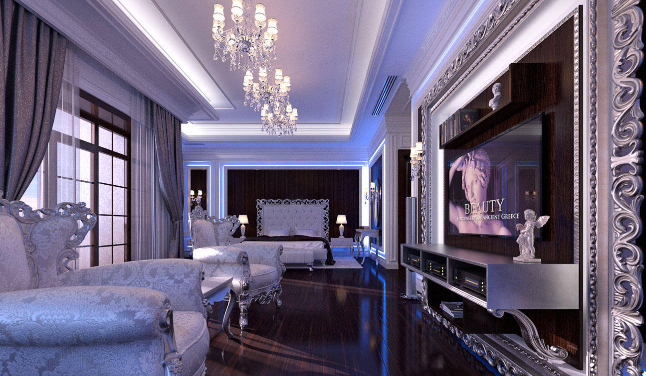 Glamour Bedroom interior in Luxury Neoclassical style 01
