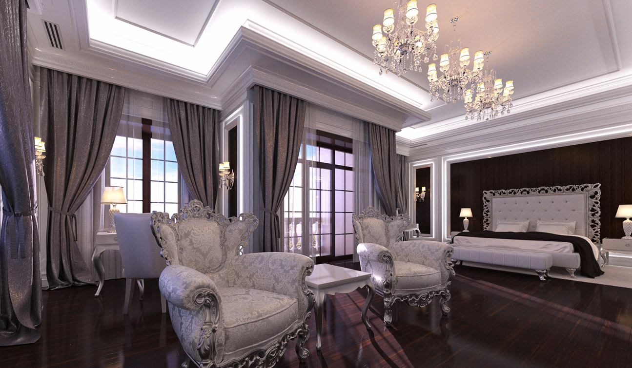 Glamour Bedroom interior in Luxury Neoclassical style 02
