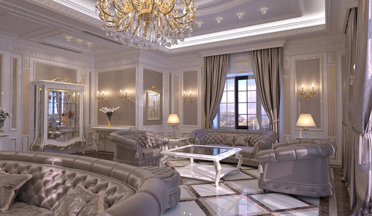 Living Room interior design in elegant Classic style 01