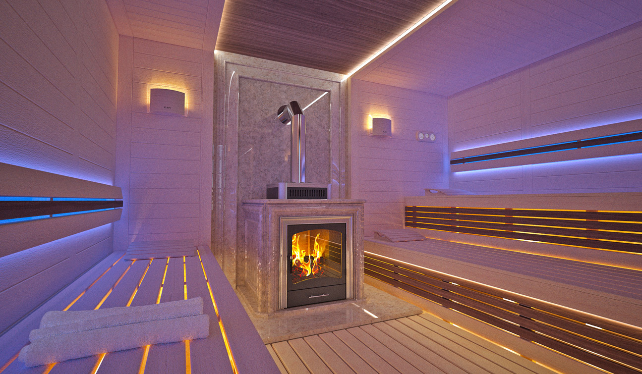 Sauna interior in Luxury Home Spa 01