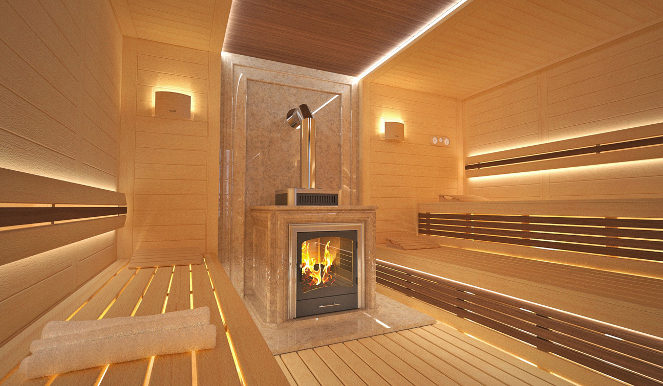 Sauna interior in Luxury Home Spa 03