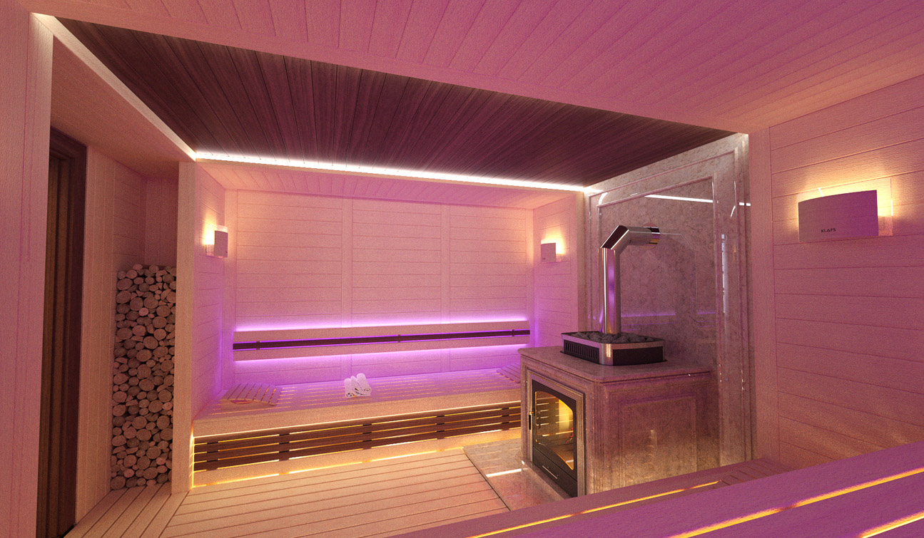 Sauna interior in Luxury Home Spa 06